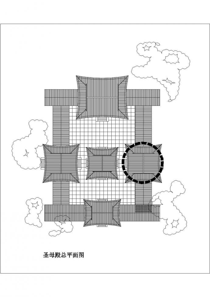 太原市某大型寺庙内部仿古圣母殿建筑设计CAD图纸_图1