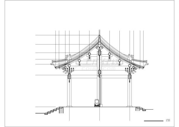 长春市某寺庙内部占地120平米仿古大殿建筑设计CAD图纸-图一