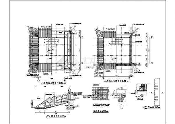 长沙市某知名景区3层框架结构仿古楼阁建筑设计CAD图纸-图一
