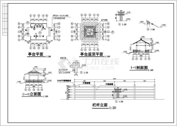 某小区方亭CAD景观设计施工图-图一