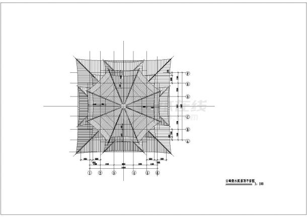 占地210平米3层框混结构仿古观景楼阁建筑设计CAD图纸-图一