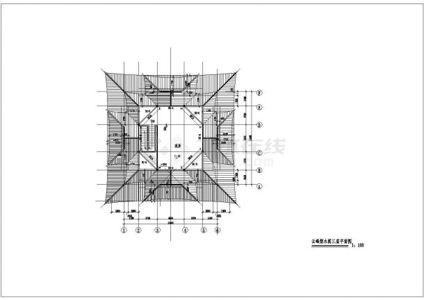 占地210平米3层框混结构仿古观景楼阁建筑设计CAD图纸-图二