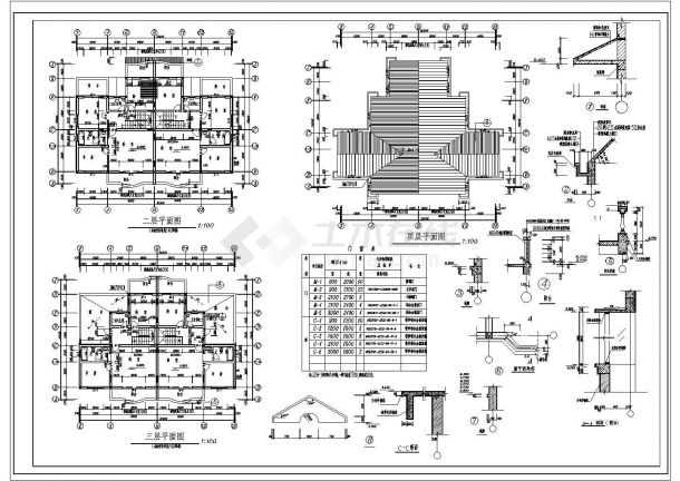 3层双拼别墅设计cad施工图-图一