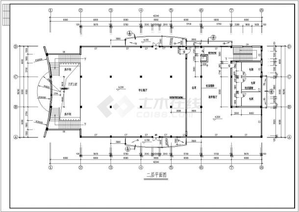 多层食堂建筑全套施工设计cad图（含各层平面图）-图二