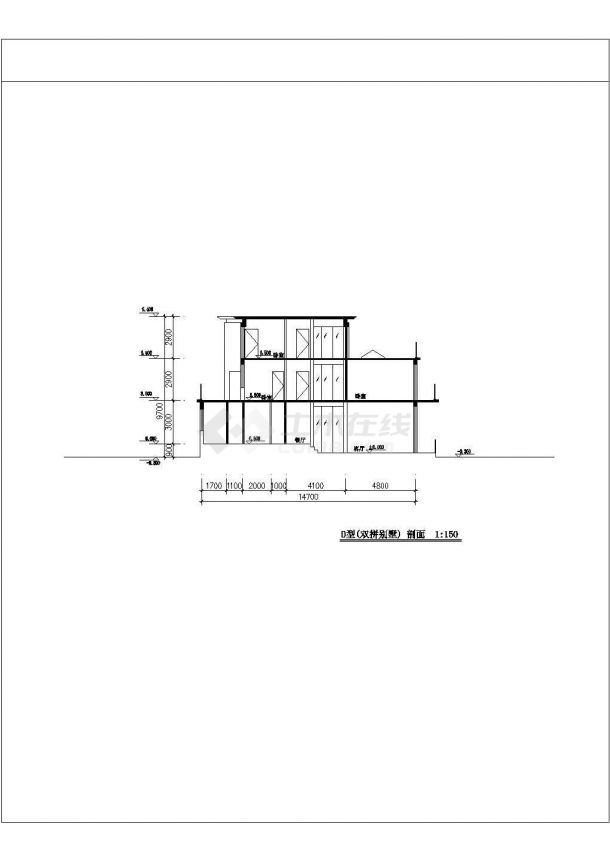 联体别墅建筑CAD图(标注明细）-图一