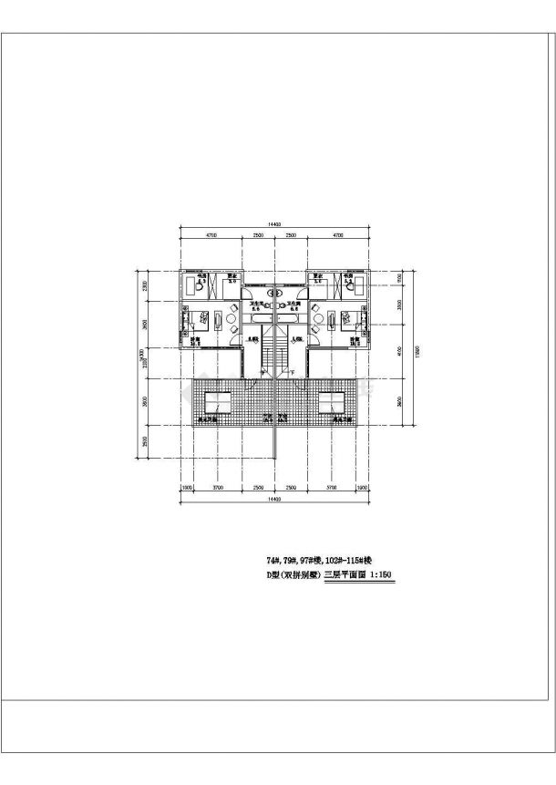 联体别墅建筑CAD图(标注明细）-图二