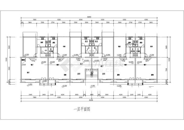 泗阳某区三层联体别墅建筑平面设计cad图纸，共3张-图一