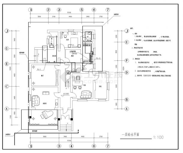 2层私人别墅给排水工程CAD图纸-图二