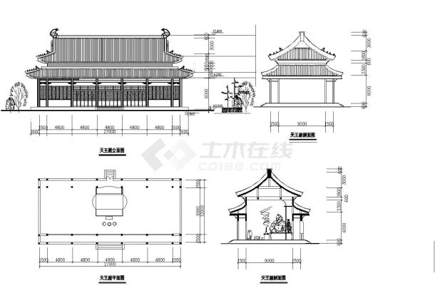 某著名寺庙天王殿CAD建筑设计平立剖-图一