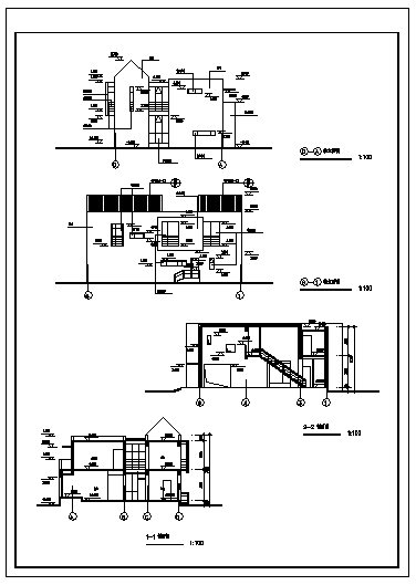 某二层经典别墅建筑施工cad图(含四套设计图)-图一