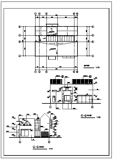 某二层经典别墅建筑施工cad图(含四套设计图)-图二
