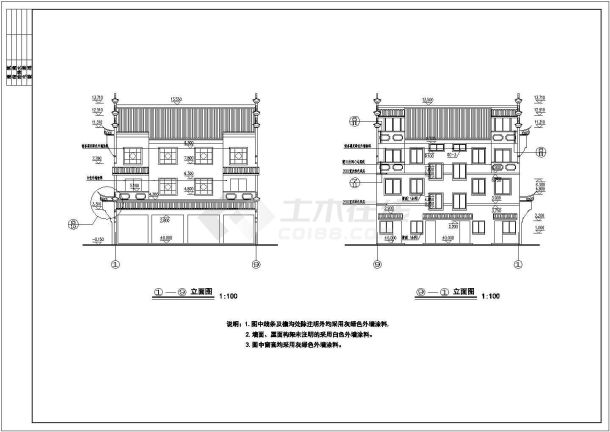 某农村徽派马头墙住宅楼CAD建筑施工图-图二