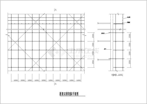 框架双排架脚手架CAD平面图-图二
