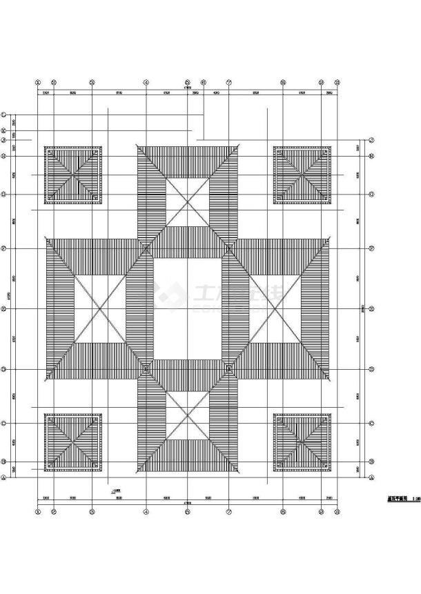 现代仿古建筑服务中心建筑施工CAD图纸-图一