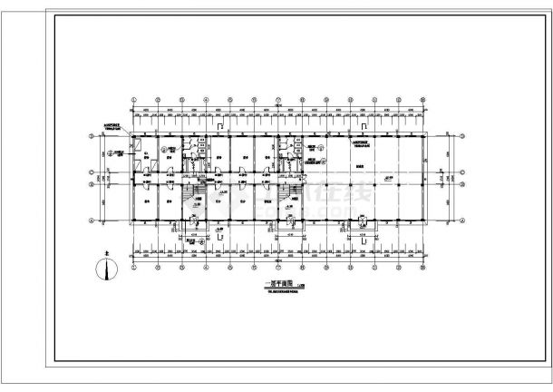 本资料为多层宿舍楼建施图,其中内容包括:屋顶层平面图,一层平面图