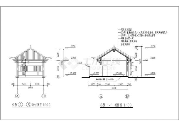 云南某公园仿古建筑公厕建筑设计CAD图-图二
