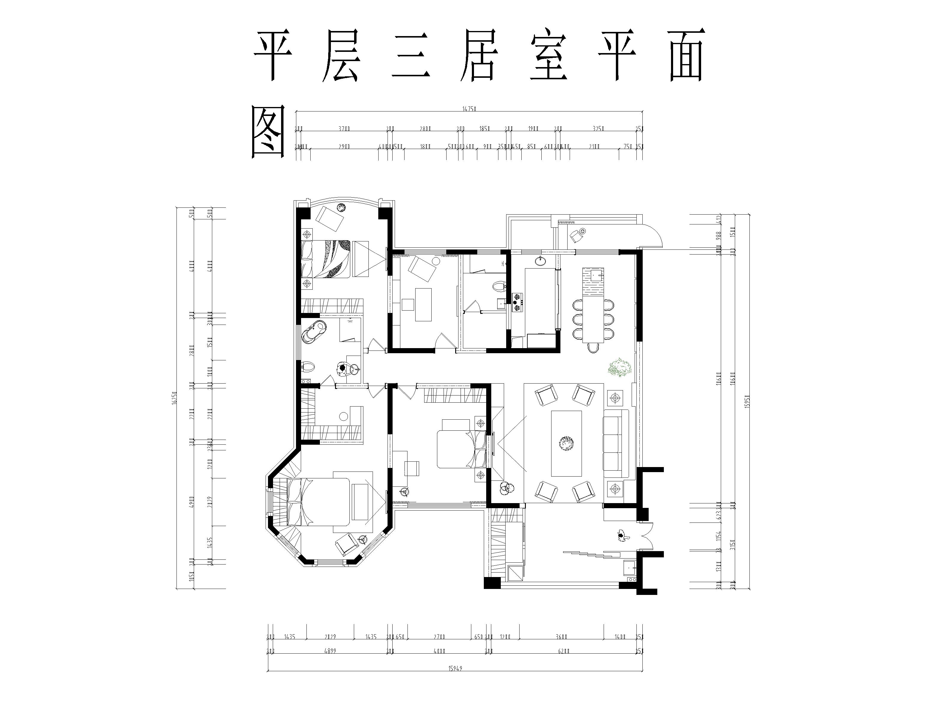 平层三居室（现代风格）平面施工图