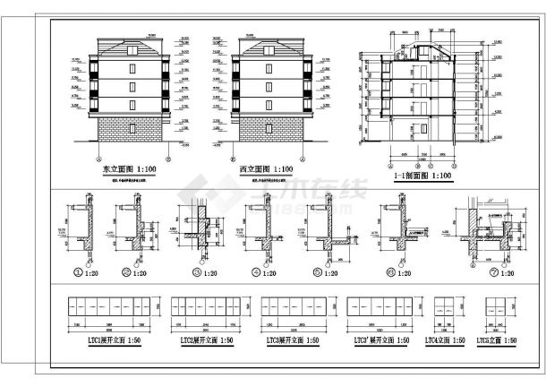 青岛市某县多层住宅建筑设计CAD布置图-图二