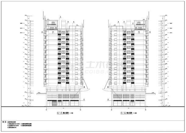 中高层商住楼建筑CAD平面图-图一