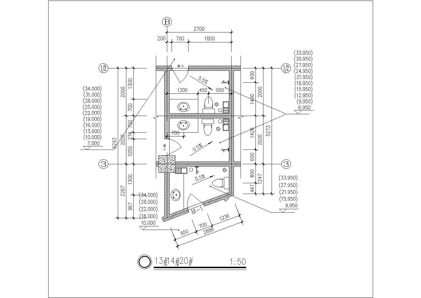 某大型商住楼卫生间设计参考布置图