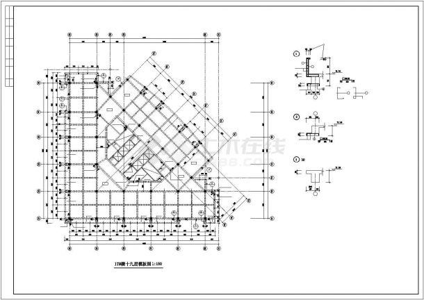 某地区19层框架三角形办公楼结构CAD图-图一