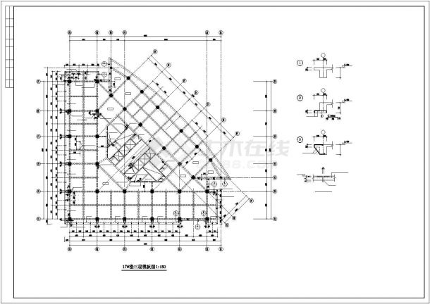 某地区19层框架三角形办公楼结构CAD图-图二