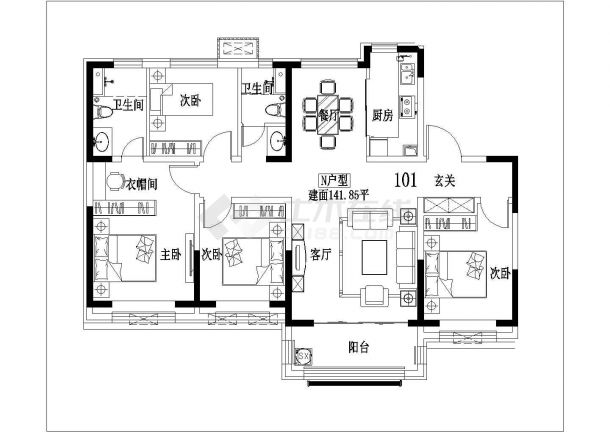 河北武安天伦弯小区户型图CAD详图-图一