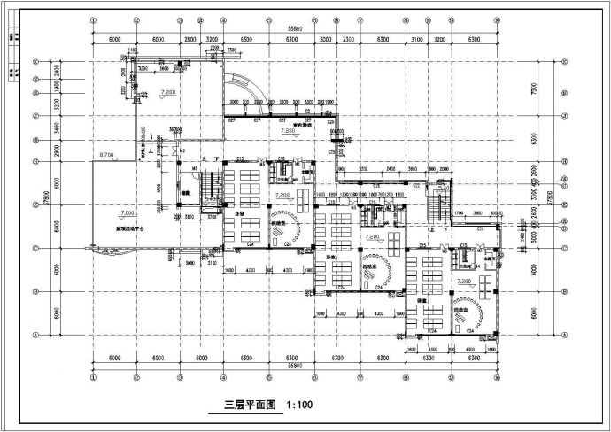 某三层框架结构幼儿园建筑施工cad图，共十张_图1