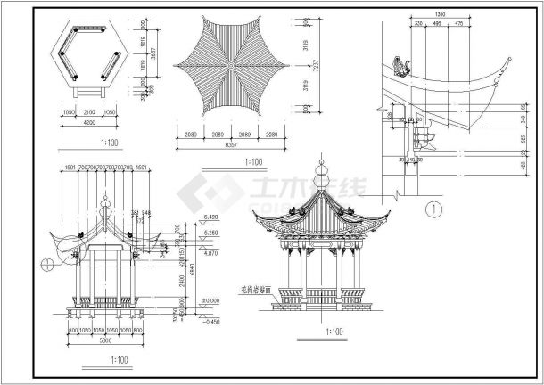 某廊亭景观设计CAD施工图纸-图二