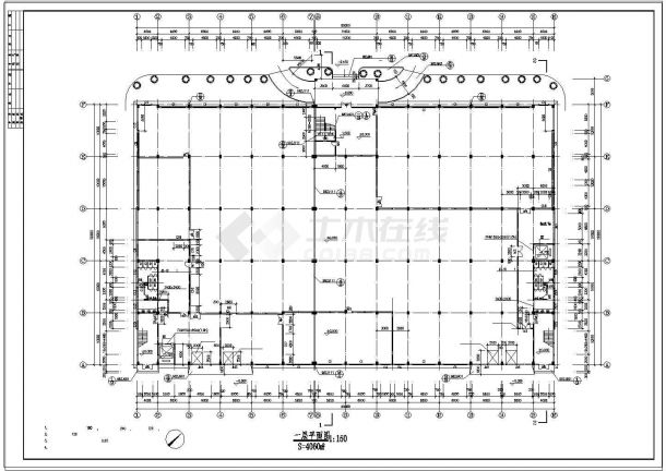 长80米 宽50米 3层12280平米厂房建筑cad施工图-图二