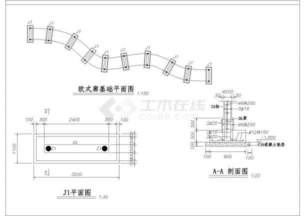 某欧式廊CAD结构设计施工图-图一