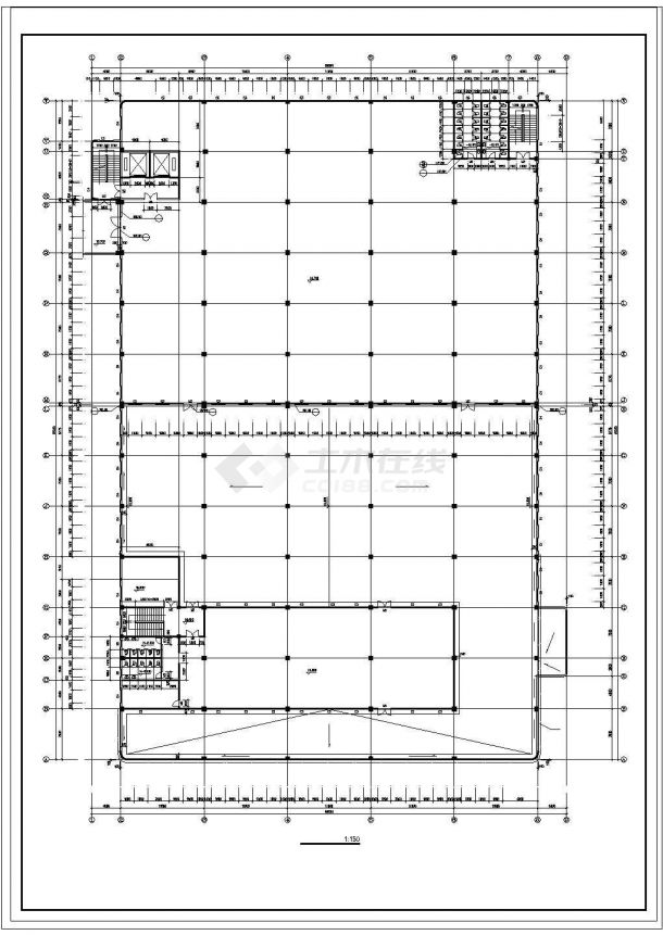 长91米 宽65.5米 4+1夹层大型厂房建筑cad施工图-图二