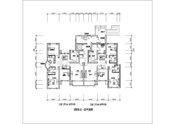 珠海三室二厅143平米5中户型设计全套施工cad图-图一
