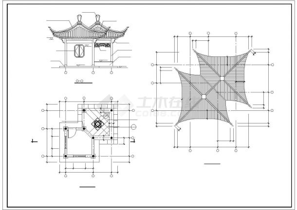 古建双亭建筑图CAD详图-图一