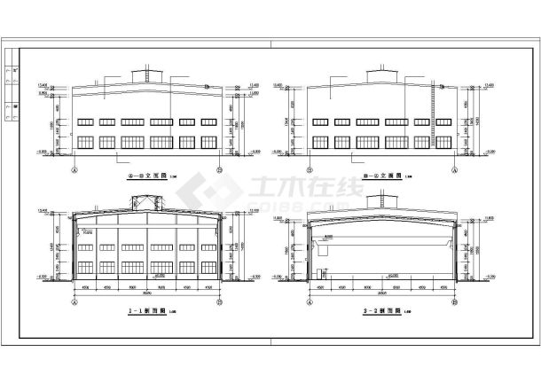 长148.28米 宽31.08米 单层4609平米门式钢架结构机加工车间cad建施图-图二