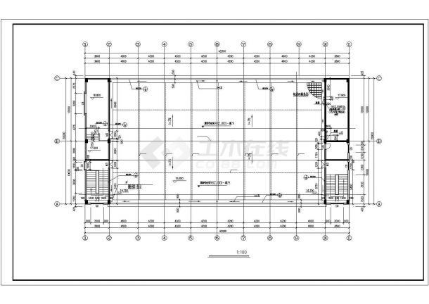 长42米 宽20米 4层5000平米厂房建筑cad施工图-图一