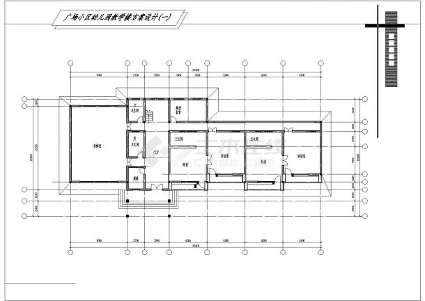 982平方米广场小区幼儿园设计建筑施工cad图，共七张-图一