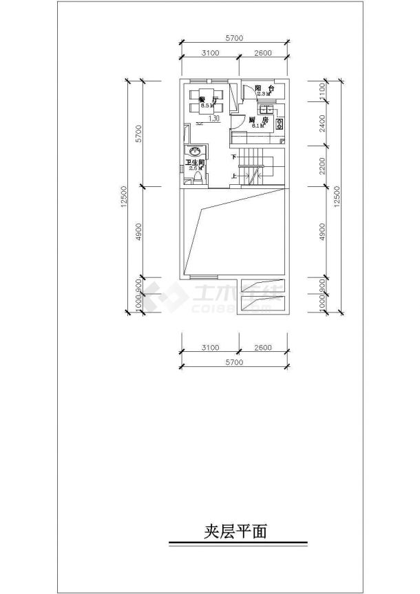 某地0带夹层联排别墅户型设计CAD图-图一