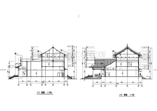 某三层仿古图书馆CAD建筑施工图-图二