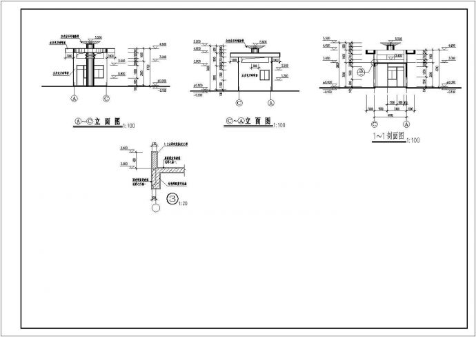 某地区大门与传达室建筑设计参考CAD图_图1