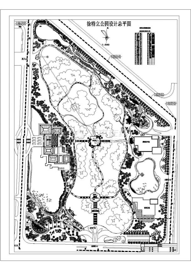 某湖南徐特立公园CAD建筑规划总平面图-图一