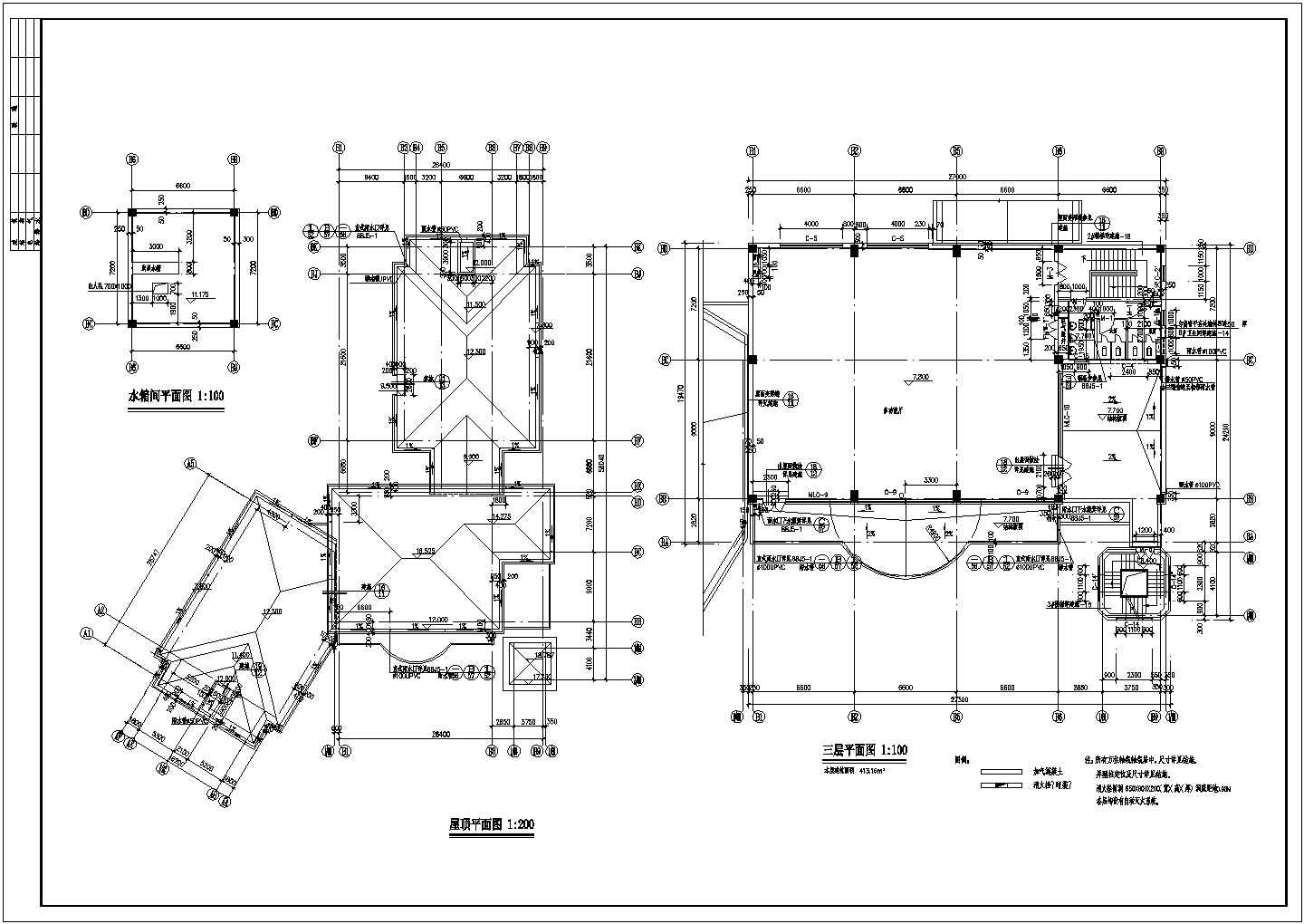 某会所CAD框架结构设计平立剖面图纸