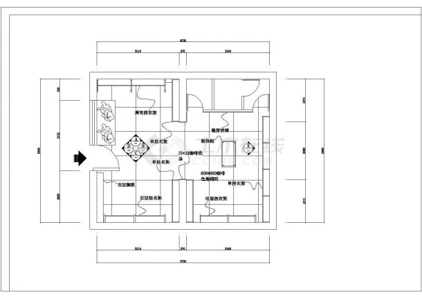 某38平方简单服装店CAD室内设计装修图纸方案图-图一