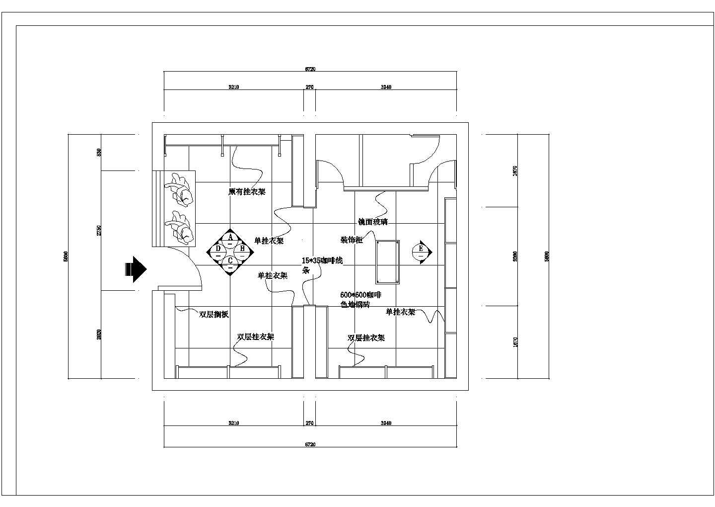 某38平方简单服装店CAD室内设计装修图纸方案图