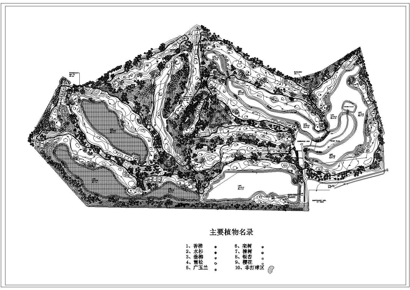 某双山高尔夫球场CAD结构设计平面布置图