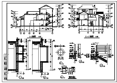 别墅设计_某三层框架结构仿古别墅建筑施工cad图纸-图二