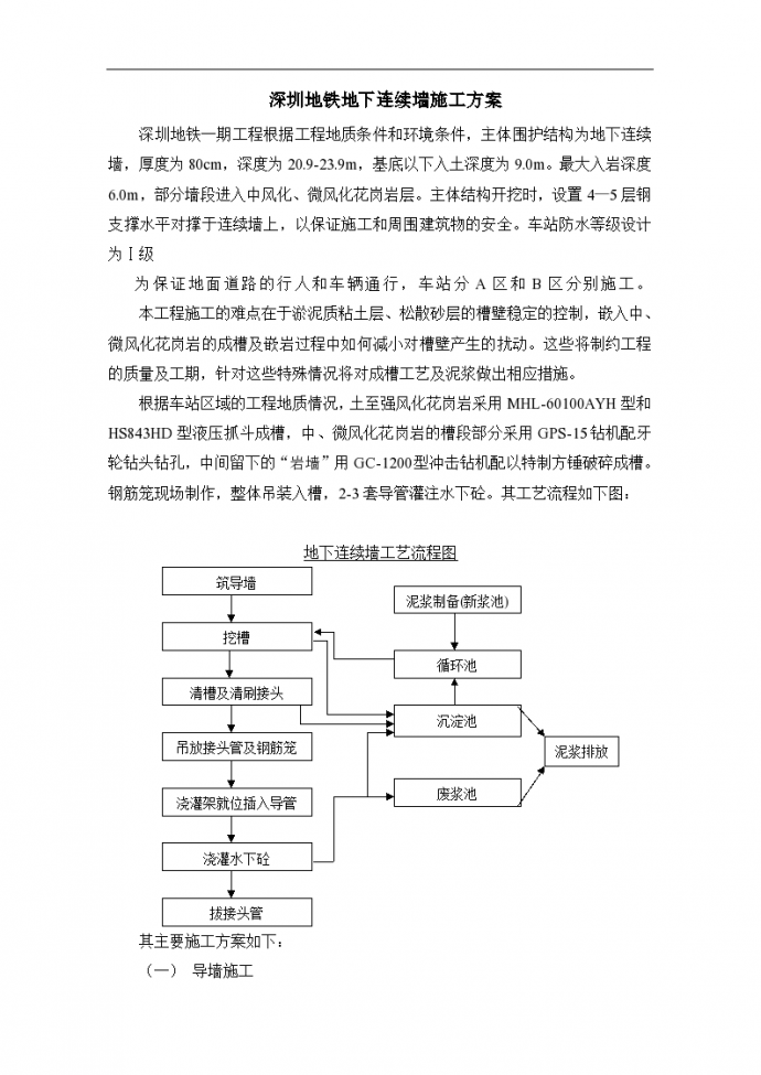 广东深圳地铁地下连续墙施工组织设计方案_图1
