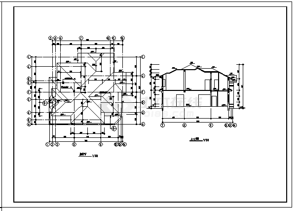 某二层砖混结构独立豪华别墅建筑施工cad图_别墅施工-图二