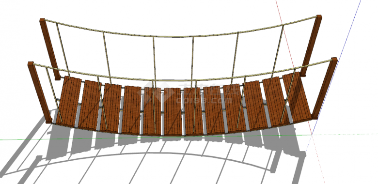 中式木制短吊桥su模型-图二