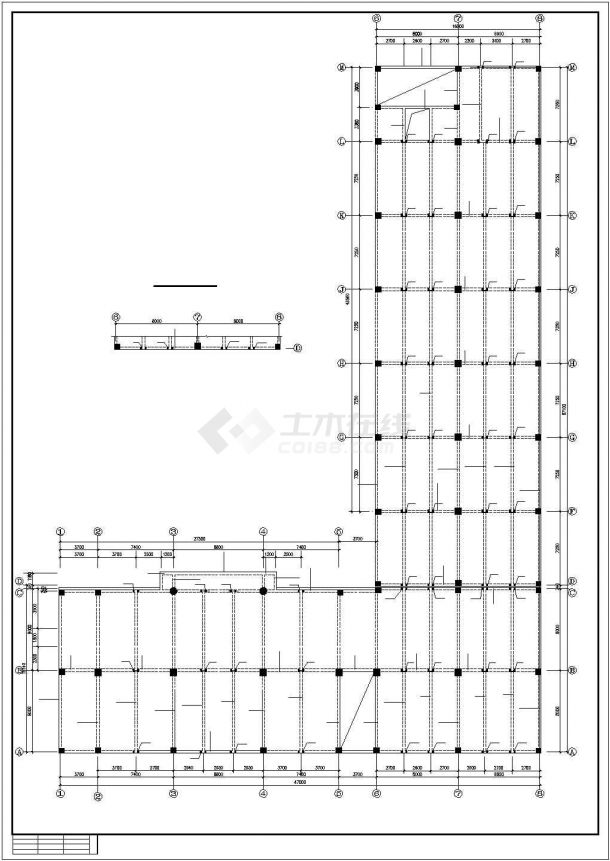 5层全框架L形生产车间办公楼结构施工设计cad图-图一